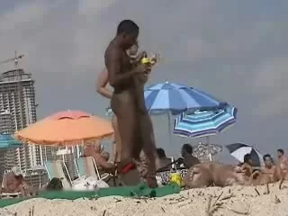 Nudists Beach Black Man with Two Naked White Women