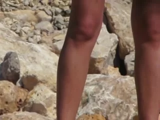 Nudist Girl with Shaved Pussy Filmed Voyeur on Beach