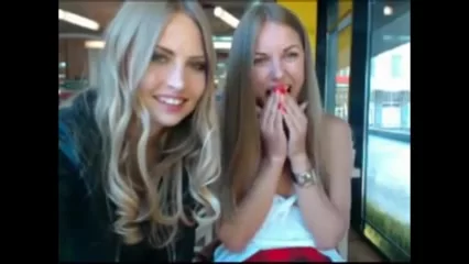 Two Cute Girls Flashing Tits in Public Place
